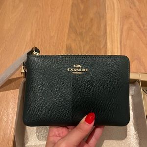 Coach forest green wristlet